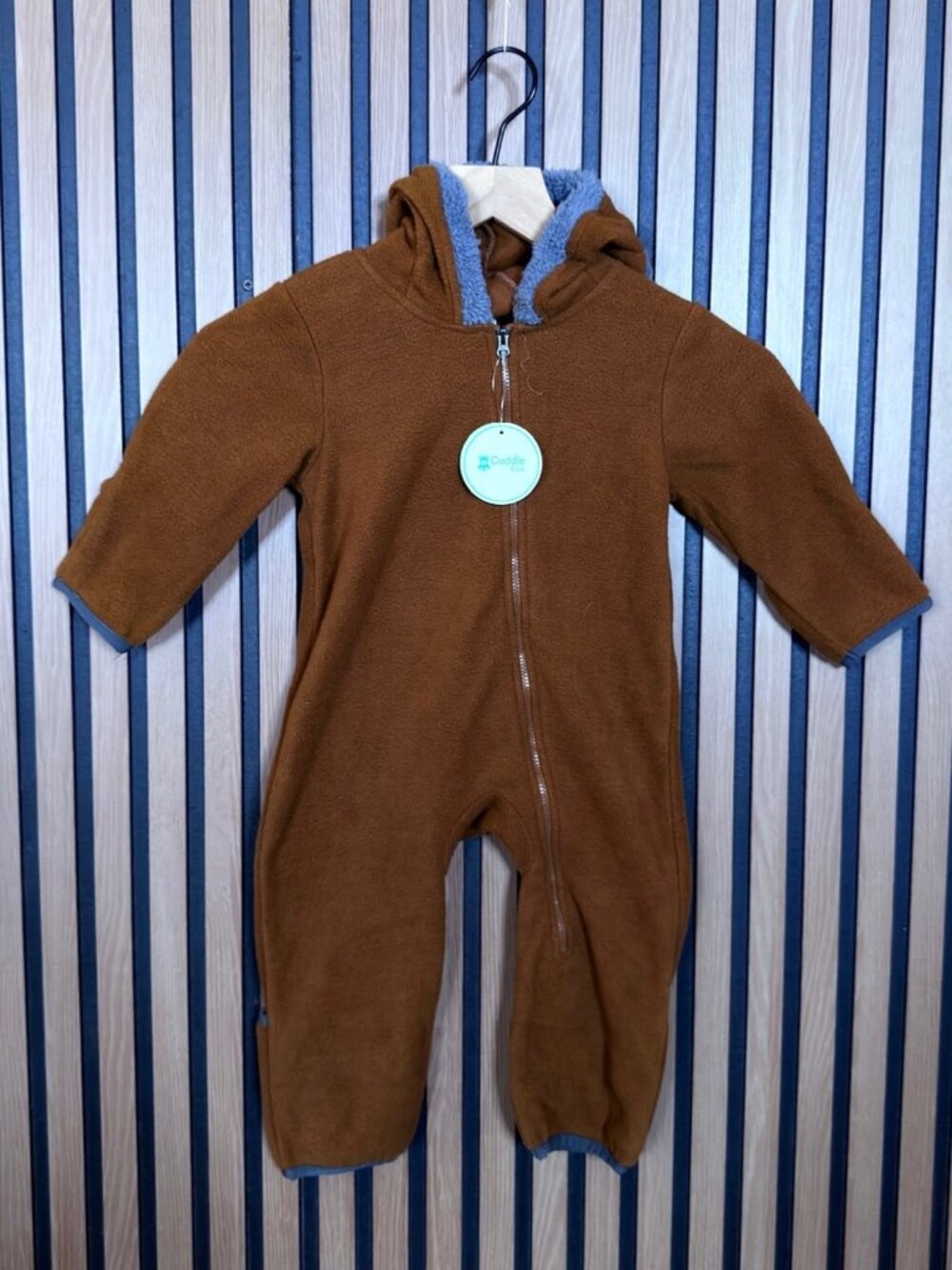 New Cuddle Club One Piece 12-18 Months Brown Teddy Fleece Hoodie